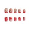 LBPEPAMZ White Hibiscus Flower Press on Nails Medium Square False Nails Nude Pink Glue on Nails Spring Summer Fake Nails Glossy Full Cover Fake Nails Kit for Women Daily Wear 24Pcs