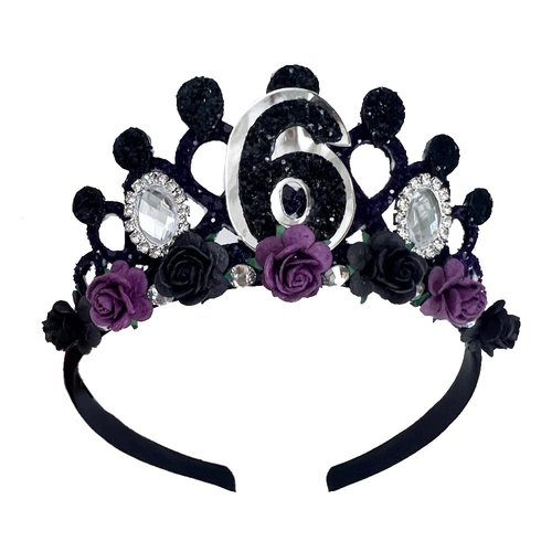 6th Black Birthday Crown for Girls, 6th Birthday Headband for Girls, 6th Birthday Tiara for Girls 6th Birthday Decoration for Girls 6th Disposable Birthday Crown with Crystal Rhinestone 6 Year Old