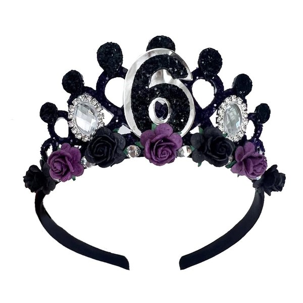 6th Black Birthday Crown for Girls, 6th Birthday Headband for Girls, 6th Birthday Tiara for Girls 6th Birthday Decoration for Girls 6th Disposable Birthday Crown with Crystal Rhinestone 6 Year Old