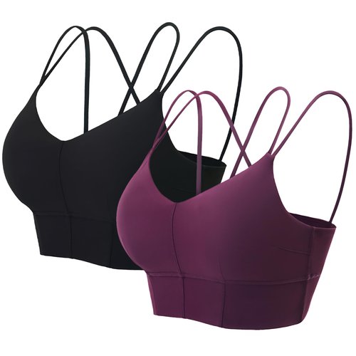 MotoRun Strappy Sports Bra Sexy Bralettes for Women Push Up Bralette Top Black Purple L 2 Pack