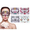 4 Pack Day of the Dead Sugar Skull Face Temporary Tattoo Halloween Makeup Tattoo Stickers for Halloween Masquerade Party(Floral, Red Roses,Black and Floral Skeleton)