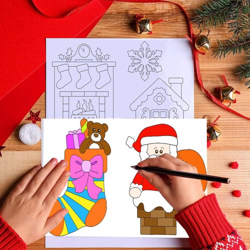 Qpout 16 Christmas Coloring Books Bulk for Kids Party Favors Xmas Mini Coloring Booklets DIY Art Drawing Book Set for Christmas Party Goodie Bag Filler School Kids Activity Supplies