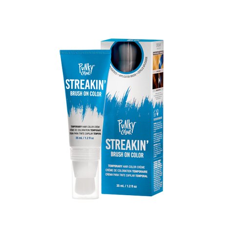 Punky Colour Streakin' Brush on Color Blue, Temporary Hair Color Creme, Instant, DIY Hairstyle, Vibrant, Soft Hold, Men Women Kids, Easy-Squeeze Tube, 1.2 fl oz
