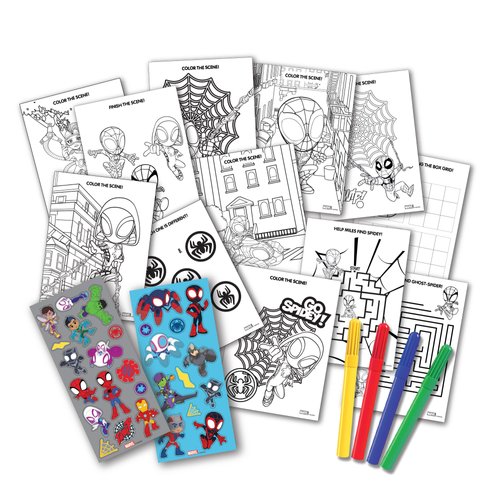 Spidey and his Amazing Friends Stow & Go Activity Kit, 17-Piece Travel Art Set, Preschool, Kids Toys for Ages 3 Up