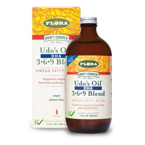 Flora Udo&#39;s Omega 3-6-9 Oil with DHA 17 Oz Supplement - Organic, Plant Based, Vegan DHA, Superior...