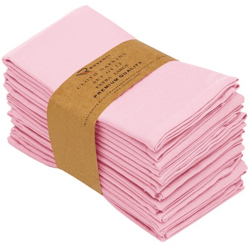Ruvanti Cloth Napkins Set of 12, 18x18 Inches Napkins Cloth Washable, Soft, Durable, Absorbent, Cotton Blend. Table Dinner Napkins Cloth for Hotel, Christmas, Dinner, Parties - Pink