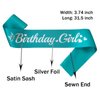 LXYXUUN Birthday Girl Sash Teal Blue, Silver Foil Birthday Sash for Girl Funny Birthday Party Decorations, 16 18 21st Bday Sash Gift Ideas