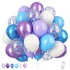 Blue and Purple Balloons Set, 50 PCS Blue 12 Inch Mermaid Balloons, Metallic Purple Blue White Latex Balloons Confetti Helium Balloons for Girls Mermaid Birthday Party Baby Shower Winter Supplies
