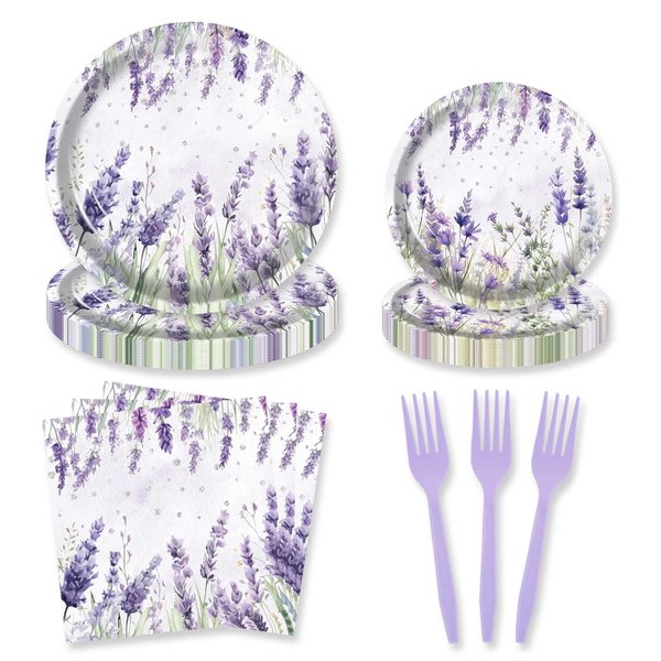HEETON 80Pcs Lavender Purple Party Supplies Plates Wedding Bachelor Party Baby Shower Birthday Party Decorations for Baby Bday