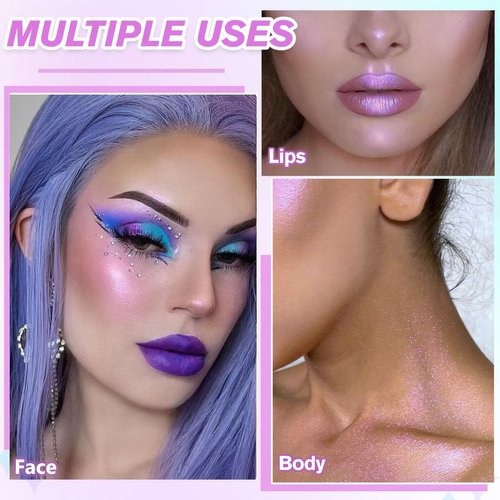 Purple Diamond Highlighter Makeup, Duochrome Shimmer Highlighter Makeup Powder, Long Lasting Lavender Iluminadores De Maquillaje for Face Cheeks Body, Sparkly Shiny Face Illuminator for All Skin, #02