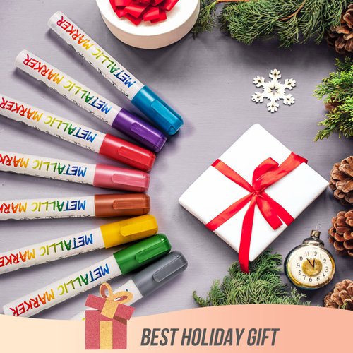 Liquid Chalk Markers for Chalkboard Wet Erase Metallic Colors Pens Window Markers with Reversible Tip for Blackboard, Whiteboard, Glass, Mirror, Menu Board, Bistro, Restaurant, School, Pack of 8