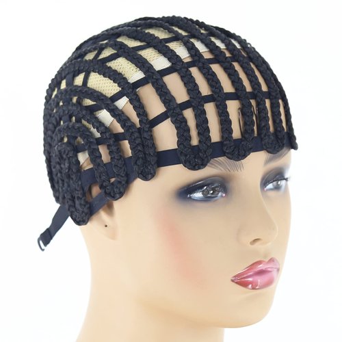 BTWTRY Black Braided Wig Caps for Making Crochet Wig Caps Cornrows Cap for Easier Sew In Caps for Black Women Making Wigs (1pc-Black)