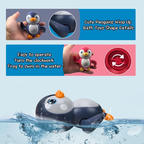 Saurawan 2Pcs Wind up Penguin Bathtub Toys, Water Table Accessories and Toys, Bath Toys Set for Toddlers and Kids 3-5, Newborn Toys Birthday Party Prizes, Easter Kids Wind Up Toys
