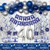 40th Birthday Decorations for Men, Blue and Silver 40th Birthday Party Decorations for Him, Happy Birthday Banner 40th Birthday Balloons Tablecloth Fringe Curtains Hanging Swirls Bday Party Supplies