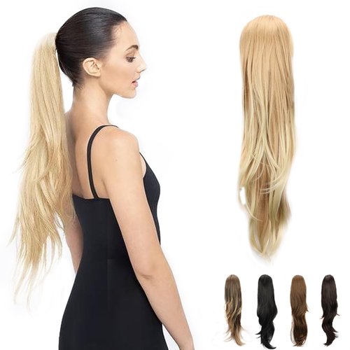 Aientt Ponytail Extension Straight Hair Mixed Drawstring Ponytail Extensions Blonde for Women Multi Layere Synthetic Fake Ponytails Natural Looking Hair Piece Clip in Ponytail Hair Extensions (27D/88)