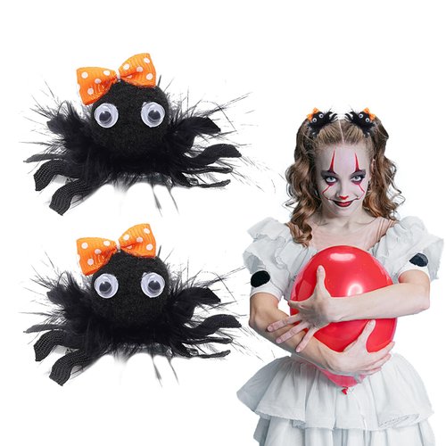 Halloween Hair Bows Clips for Toddler Baby Girls - 2Pcs Black Spider Alligator Bow Hair Clips Plush Hair Barrettes Cute Doll Hairpin Halloween Hair Accessories for Kids Girls Halloween Costumes