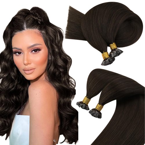 Sunny Flat Tip Hair Extensions Brown Flat Tips Dark Brown Remy Hair Extensions Darkest Brown Hot Fusion Flat Tip Human Hair Soft Straight Hair 50g/pack 18inch
