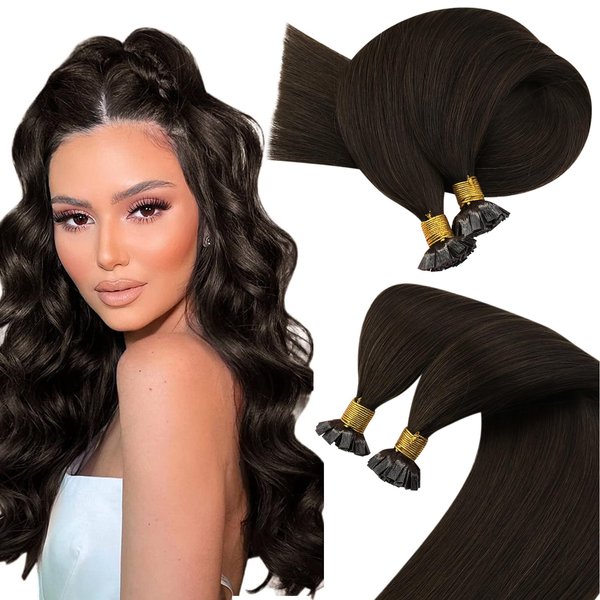 Sunny Flat Tip Hair Extensions Brown Flat Tips Dark Brown Remy Hair Extensions Darkest Brown Hot Fusion Flat Tip Human Hair Soft Straight Hair 50g/pack 18inch