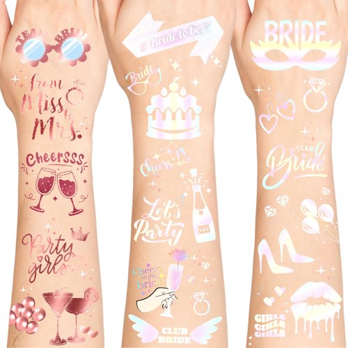 100 PCS Bride Metallic Tattoos, 4 Sheets Bride Glitter Temporary Tattoos, Cheers Bachelorette Tattoos, Bachelorette Party Decorations, Bridesmaid Favor