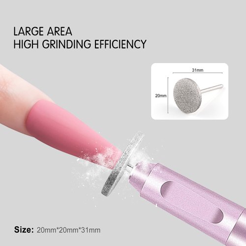 NMKL38 20mm Diamond Grain Nail Drill Bit Sanding Disc for Nail Tips Shape Grinder Cuticle Cutter Shaft Grinding Head (20MM) with 2 Sanding Paper