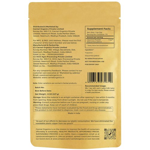 CARMEL ORGANICS Licorice Root Powder - 8 Ounce | Herbal Supplement | Natural Sweetener and Digestive Aid | Non-GMO | No Added Preservatives