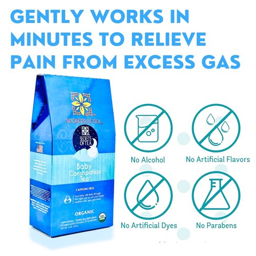 Secrets Of Tea Baby Constipation Relief Tea - Natural USDA Organic Caffeine Free - Tea for Baby Colic, Gas,And Acid Reflux - Up to 80 Servings -20 Count(1 Pack)
