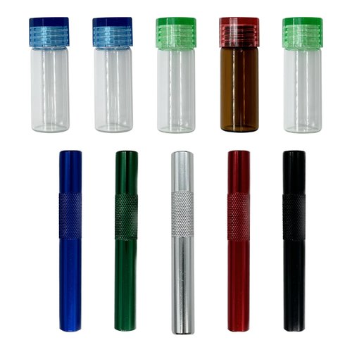 Portable Set of Glass Storage Bottles and Metal Straws for Outdoor Travel, Mixed Colors 10 PCS