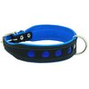 Dogs My Love Real Leather Soft Leather Padded Dog Collar Reflective (15"-17" Neck; 1.75" Wide, Black/Blue)