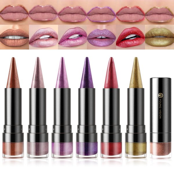 YOUNG VISION Shimmering Metallic Lipstick Set – 6-Piece Copper and Shimmer Lip Color Collection, Long-lasting Bold Shine, Smooth Texture for Sculpted Lips