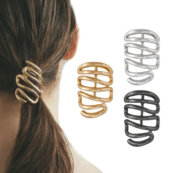 FRDTLUTHW Hair Accessories Ponytail Decoration, 1.6 Inches Metal Barrettes Ponytail Cuff for Women(Gold,Silver,Black, pack of 3)