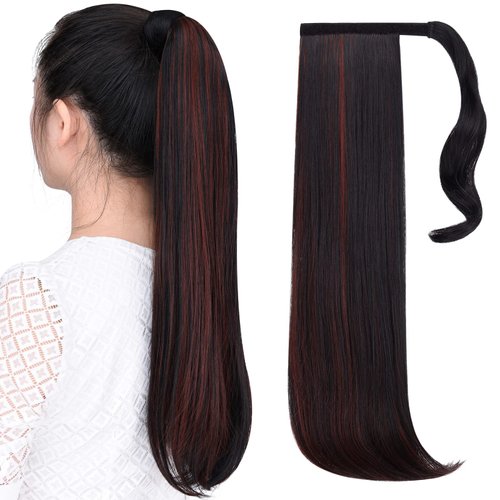 SYXLCYGG Straight Ponytail Extension,Hair Clip Wrap Around Ponytails Black 22&quot; 5.1 Oz Synthetic F...