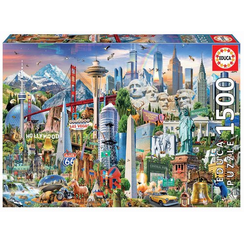 Educa 17670 Symbole Von Nordamerika America 1500 Piece Puzzle for Adults and Children Aged 12 and Above Landmarks, USA, Multicoloured