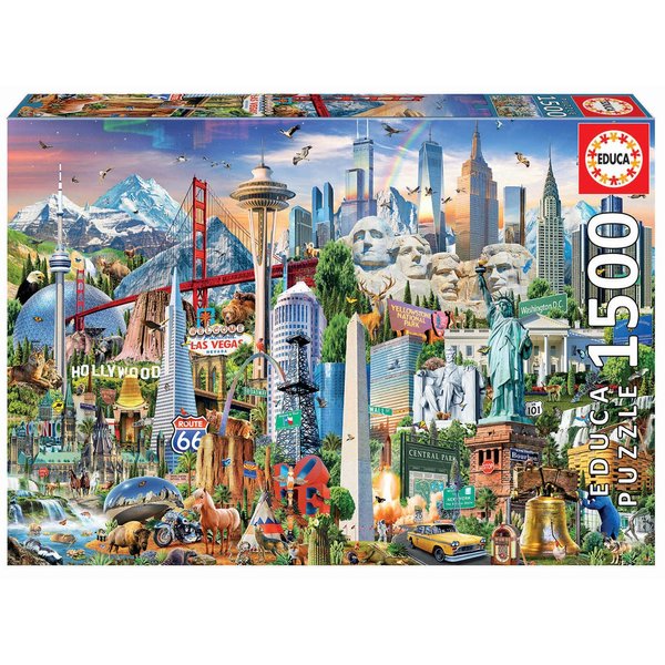 Educa 17670 Symbole Von Nordamerika America 1500 Piece Puzzle for Adults and Children Aged 12 and Above Landmarks, USA, Multicoloured