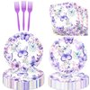 51 Pcs Butterfly Birthday Party Supplies Purple Butterfly Tablecloth Paper Plates Napkins Forks Dinnerware for Butterfly Girls Baby Shower 1st 2nd 3rd 4th Birthday Party Supplies Decorations