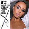 3Pcs Black Waterproof Eyebrow Pencil,Ultra-Fine Mechanical Pencil with Spoolie Brush,Eyebrow Pencil Easy to Color,Draws Tiny Brow Hairs and Fills in Sparse Areas,Create Natural Eye Brow