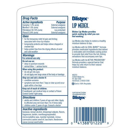 Blistex Lip Medex, Lip Moisturizer 0.25 oz (Pack of 6)