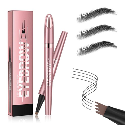 Microblading Eyebrow Pencil, 2024 New 3D Magic Eyebrow Pencil + Eyebrow Trimmer, Natural Makeup Fine Stroke 4-Fork-Tip Eye Brow Pencils,Long-Lasting Waterproof Eyebrow Pencil for Women(Black)