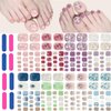 8 Sheets Toe Nail Stickers Diamond Charm Full Nail Wraps Glitter Toenail Nail Polish Strips Marble Decals Colorful Sparkly Rhinestones Toe Nail Wraps Toes Nails with 8pcs Nail file for Women Manicure