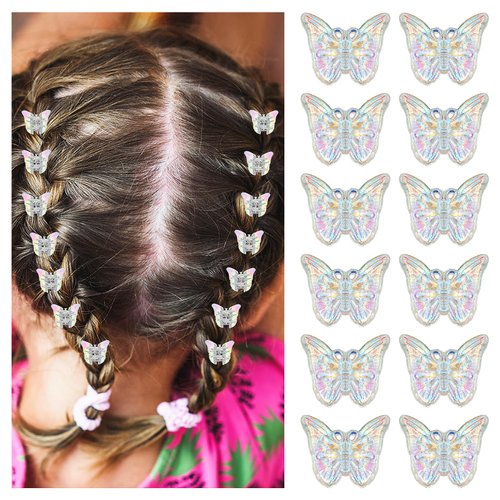 Ouligay 12pcs Sparkly Colorful Hair Accessories - Mini Butterfly Hair Clips and Tiny Claw Clips f...