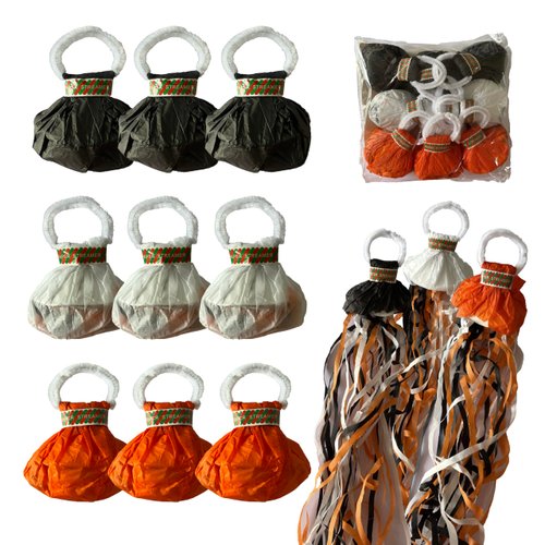 Halloween Hand Throw Streamers 9Pack, Black Orange White Halloween Party Decorations, Halloween Theme Birthday Party Surprise Voorpleasy