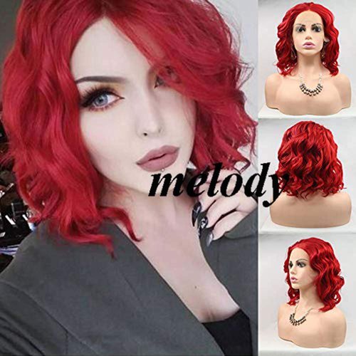 melody wig Short Red Curly Wigs Synthetic Red Lace Front Wigs For Women Hair Heat Resistant Fiber Short Hair Wigs Cosplay Wigs 14" …