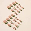 RikView French Tips Nails Medium Press on Nails Coffin Fake Nails Green Nails Glossy Full Cover Nails 24 PCS/Set