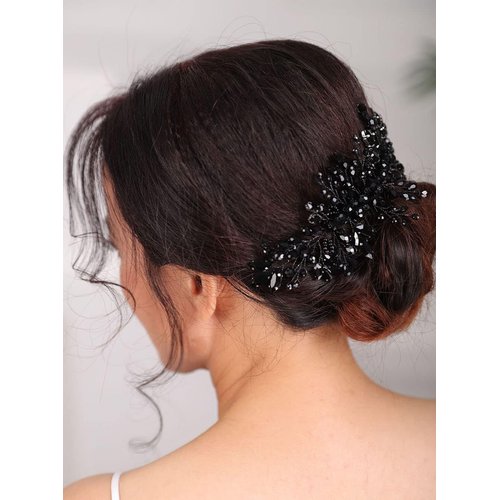 Rumtock Black Crystal Hair Comb for Women Girls Special Occasion Hair Piece Handmade Rhinestones Jewelry