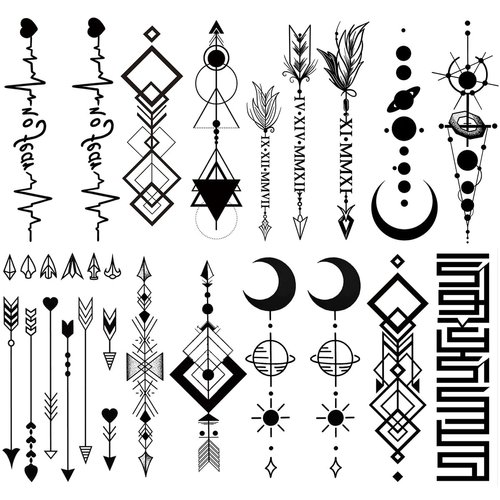 Oottati 8 Sheets Arm Temporary Tattoos Arrow Heartbeat Moon Sun Square Triangle Totem Symbol
