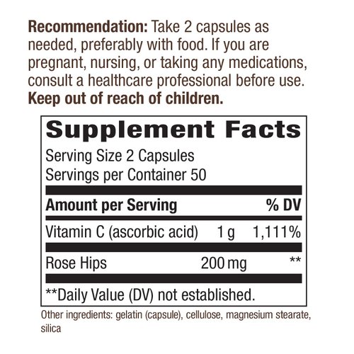 Nature's Way Vitamin C with Rose Hips; 1000 mg per Serving; 100 Capsules