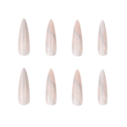 DOCVOEOMH Stiletto Press on Nails Glossy Long Glitter Fake Nails Almond Glue on Nails with Design Full Cover False Nails Stick on Nails for Women 24Pcs