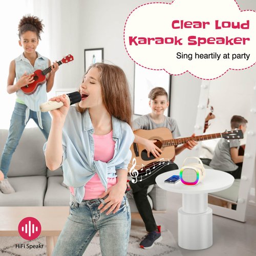 LENRUE Karaoke Machine for Kids with 2 Wireless Microphone, 4 Magic Voices, Karaoke for Girls Boys, Best Birthday Gifts for Kids 4, 5, 6, 7, 8, 9, 10, 11, 12+ (Beige 1 Mic)