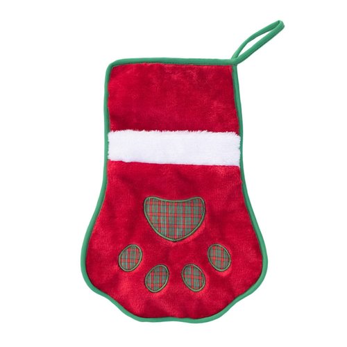 ZippyPaws Christmas Stocking Dog Toy - Plush Squeaky Holiday Dog Gifts for Small & Medium Puppy Dogs, Interactive Hide & Seek Stocking Stuffers for Pets - Red Paw