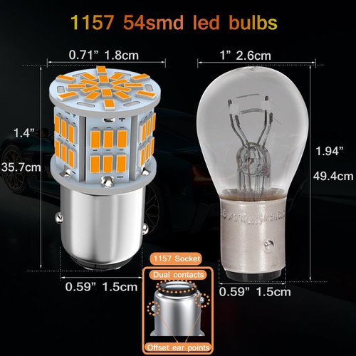 Melphan-Auto 1157 Led Light Bulb Amber Yellow, 12V-24V 1157 7528 2357 2057 BAY15D LED Replacement Light Bulb for Brake Light Tail Light for Car RV Trailer Boat, 54SMD 3014 Chipset,4PCS