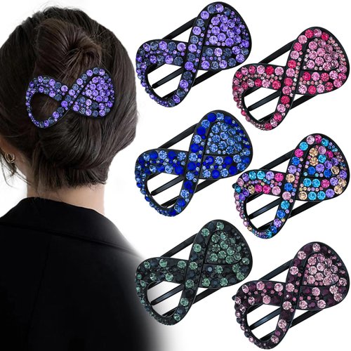 6 Pcs Rhinestone French Concord Flat Hair Clips, 3.74 Inch Curved Hair Claw Alligator Hair Clips Volume Strong Hold Banana Barrettes Hair Clamps Jaw Clips for Women
